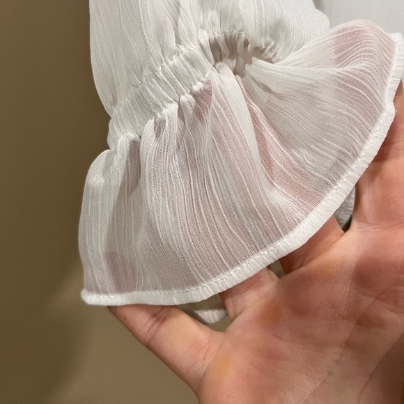 Tommy Hilfiger White Sheer Ruffle Front Poet Blouse XS Country Boho Cottagecore - Picture 8 of 10